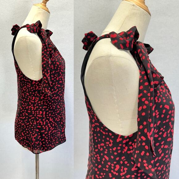 Michael Michael Kors Y2k tie high neck sleeveless blouse red dot print size 4 - Picture 5 of 15